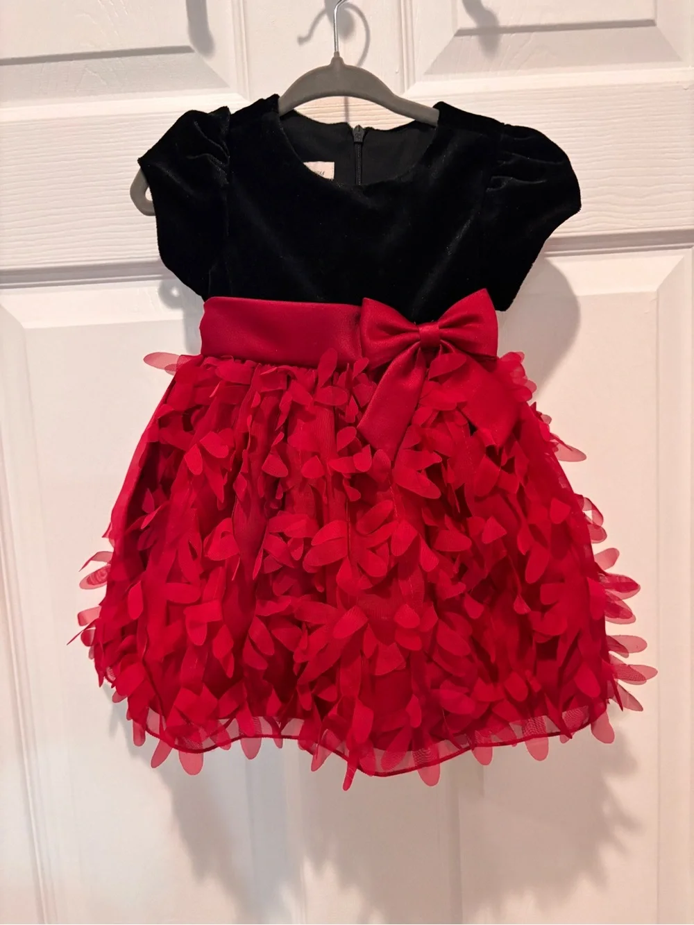 Black Velvet Top Red Petal Skirt Holiday Dress
